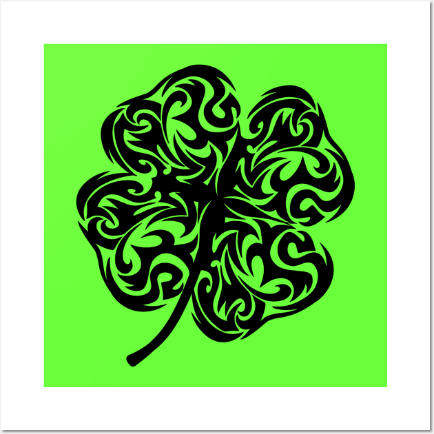 Irish Shamrock Four-leaf Lucky Clover Wall Art by Nartissima